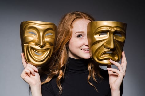 Theater masks of tragedy and comedy apply to public speaking as well as the stage.