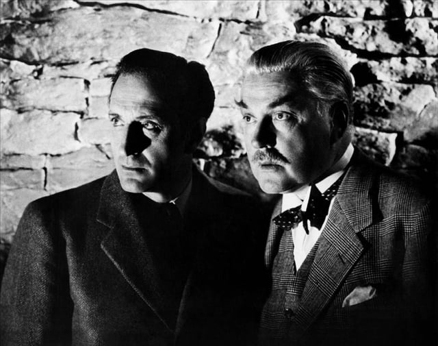 Photo of Basil Rathbone as Sherlock Holmes and Nigel Bruce as Dr. Watson.