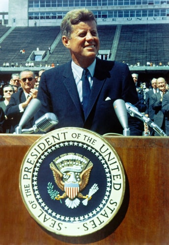 Stock photo of President John F. Kennedy speaking.