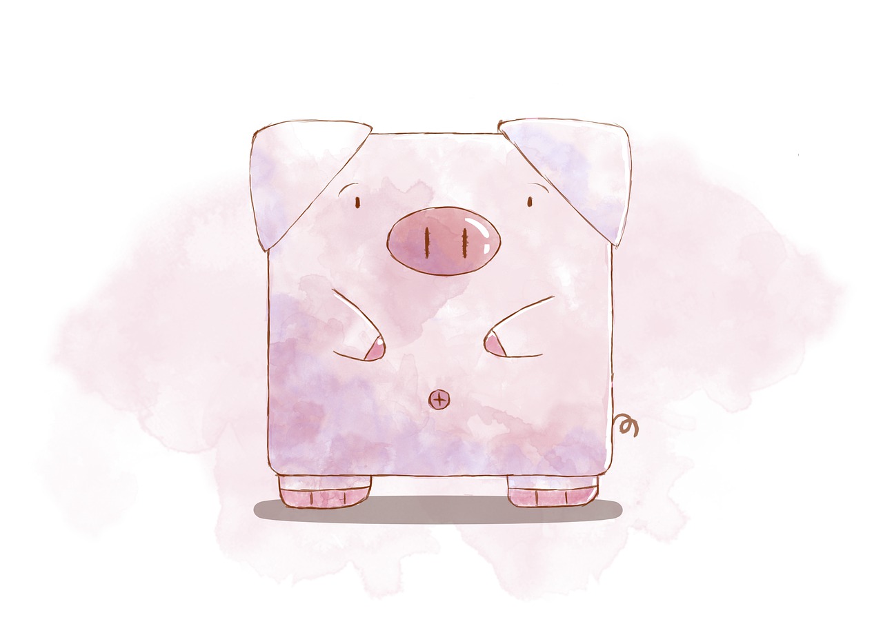 Cartoon drawing of pink pig. 