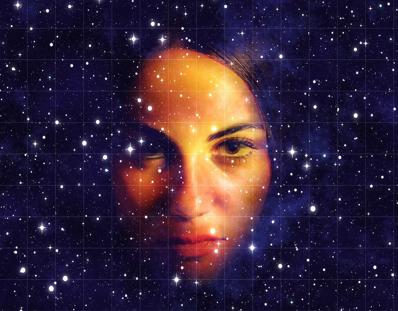 Stock image of female with stars as background.