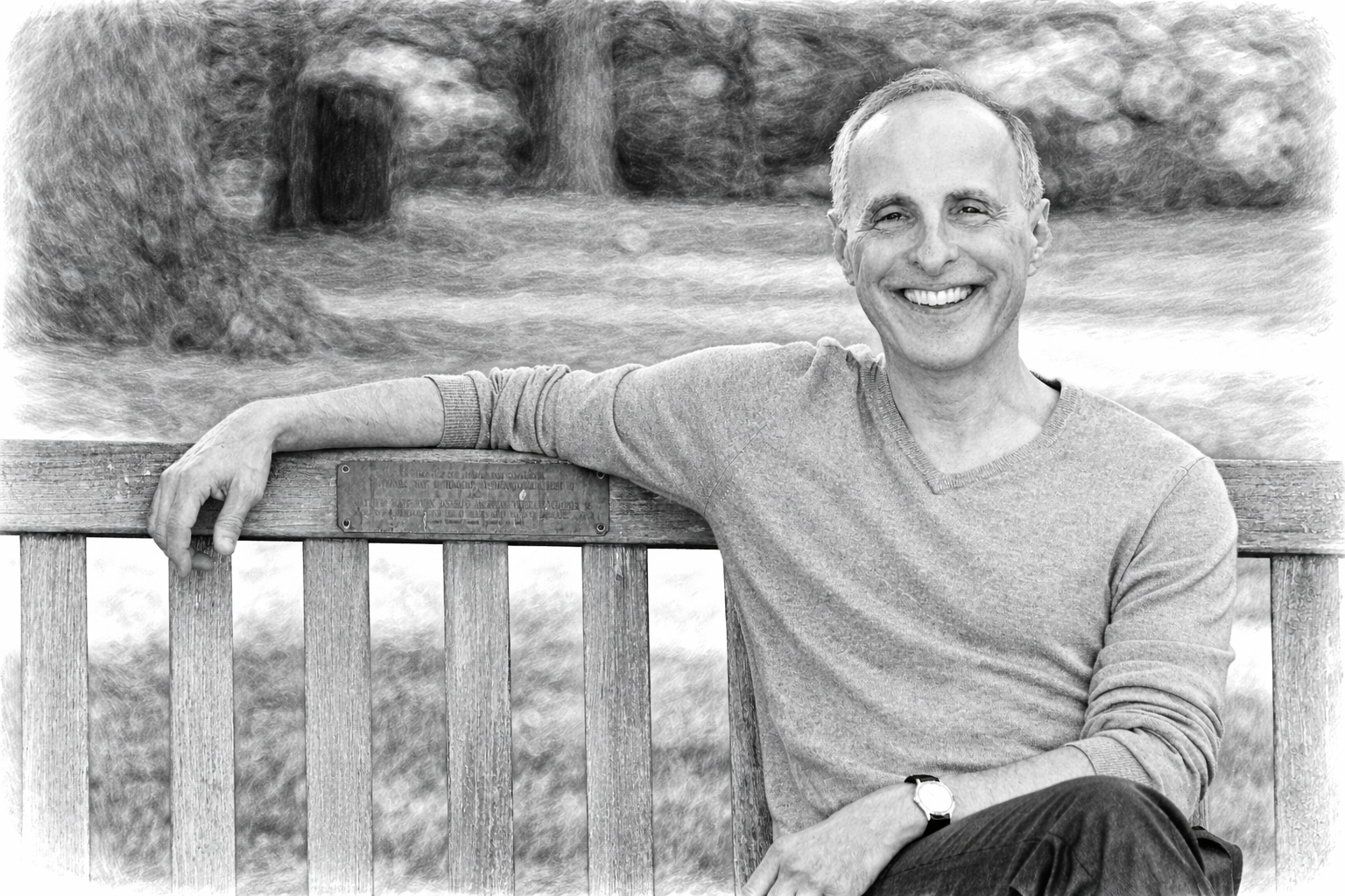 drawing of smile on bench