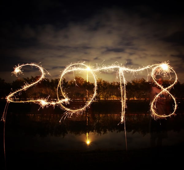 Stock photo of year 2018 written in sparkles.