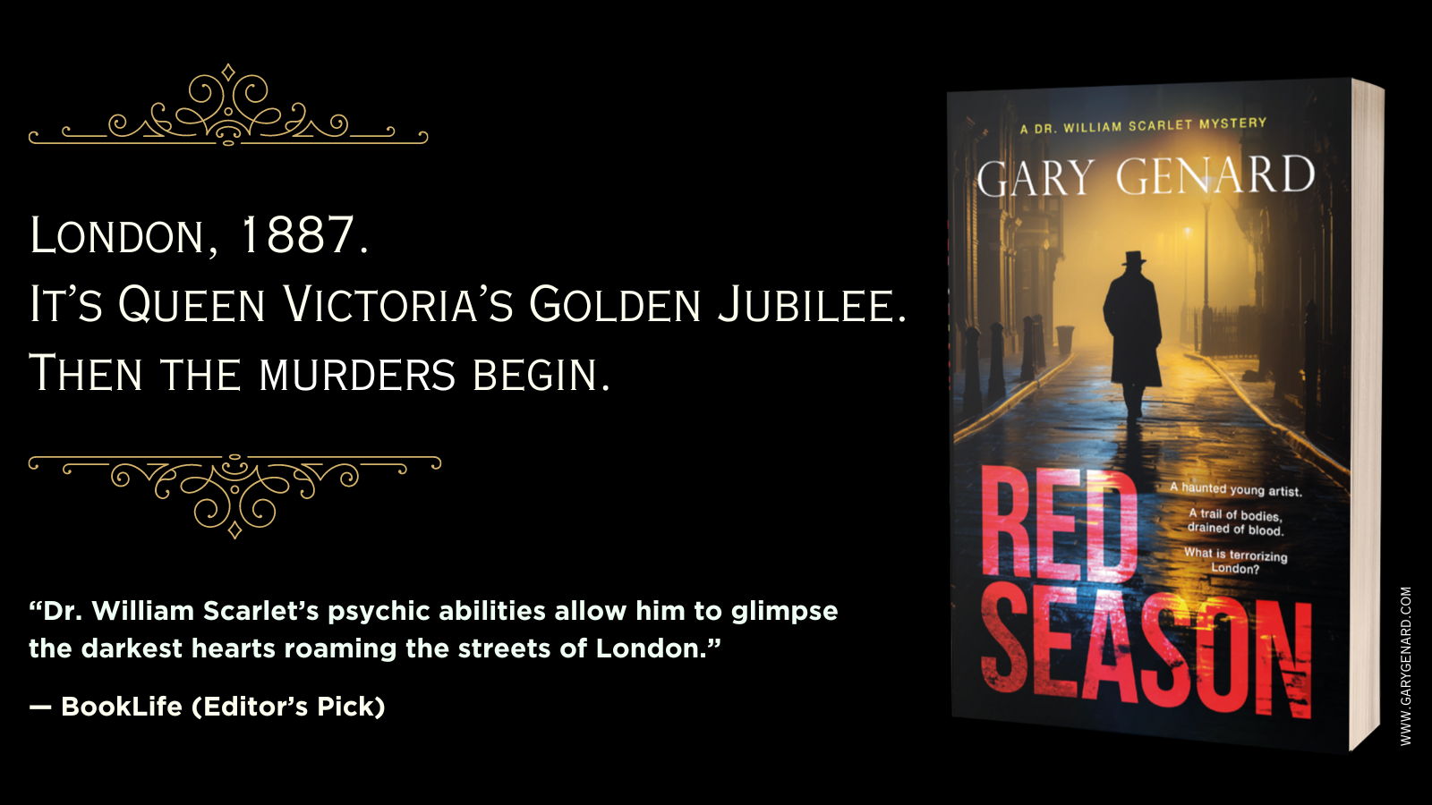Red Season, an historical thriller featuring a psychic detective and a serial killer, by Gary Genard.